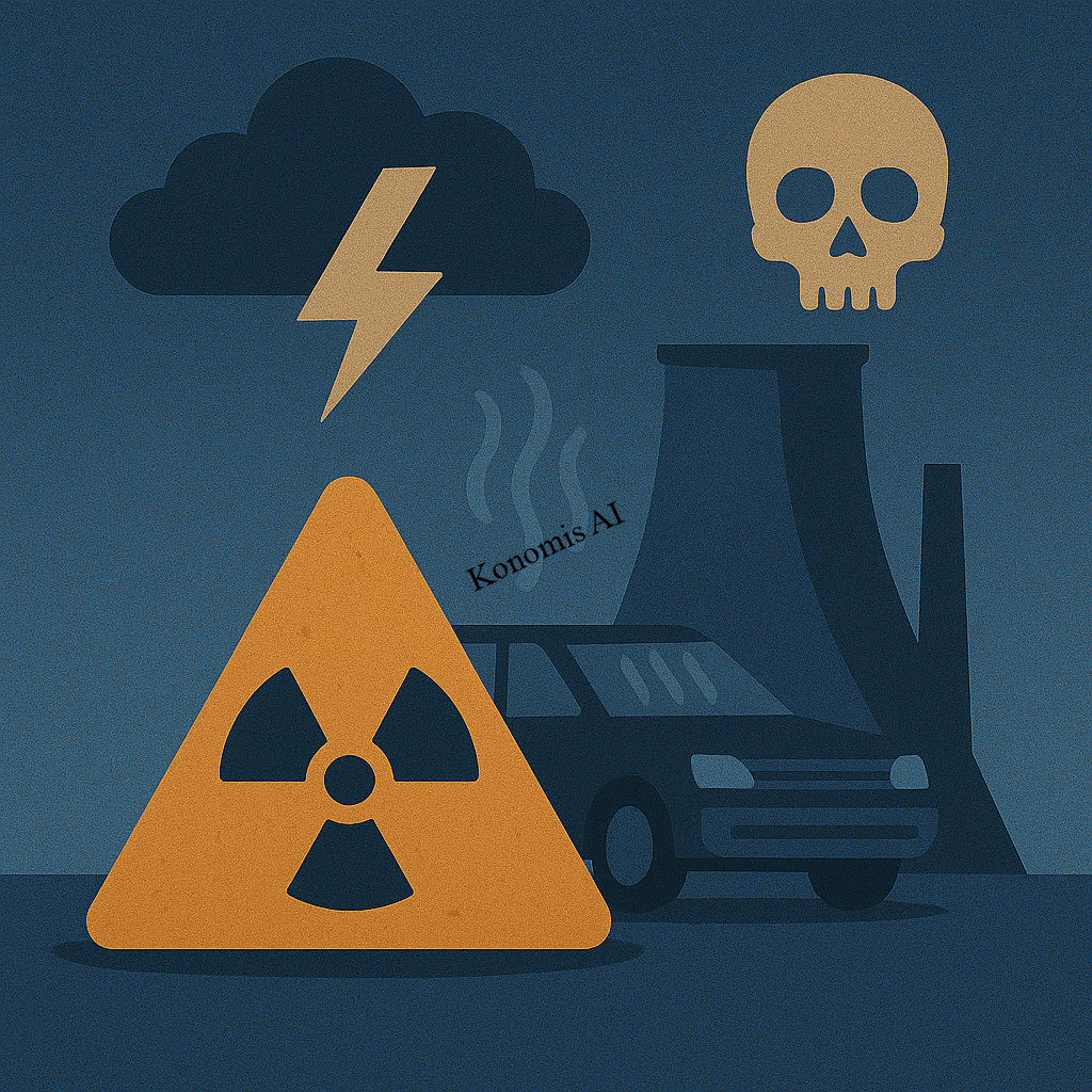 Future Energy Transitions: H0w Nuclear Vehicles Could Empower the Next Global Superpower 11 Futuristic Tesla Cybertruck-style electric vehicle charging beside solar panels and wind turbine at sunset, representing the future of clean energy, electric mobility, and renewable technology innovation.