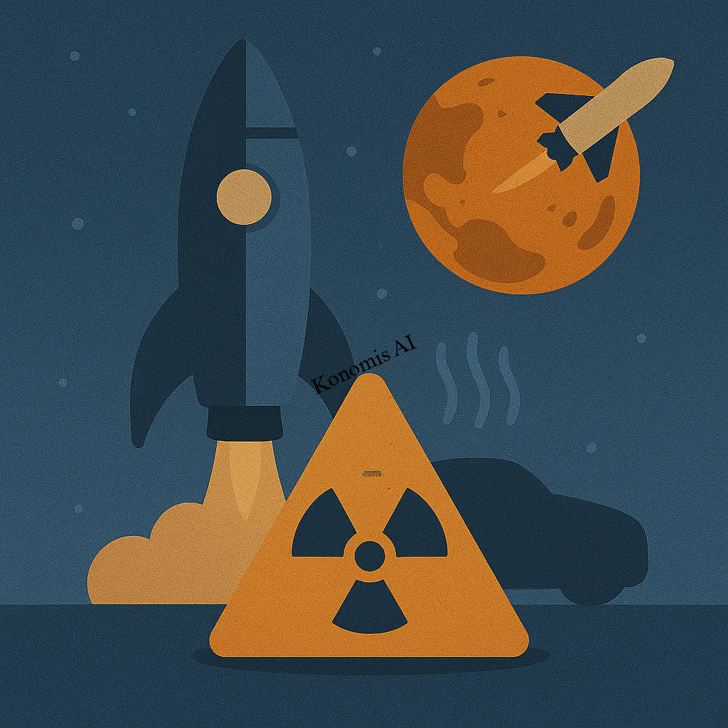 Future Energy Transitions: H0w Nuclear Vehicles Could Empower the Next Global Superpower 12 Futuristic Tesla Cybertruck-style electric vehicle charging beside solar panels and wind turbine at sunset, representing the future of clean energy, electric mobility, and renewable technology innovation.